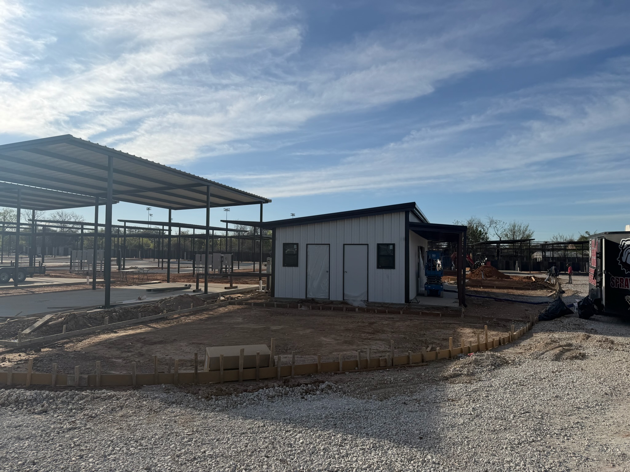 Small site building, forms, and concrete pad prep at Magnolia RV in Waco