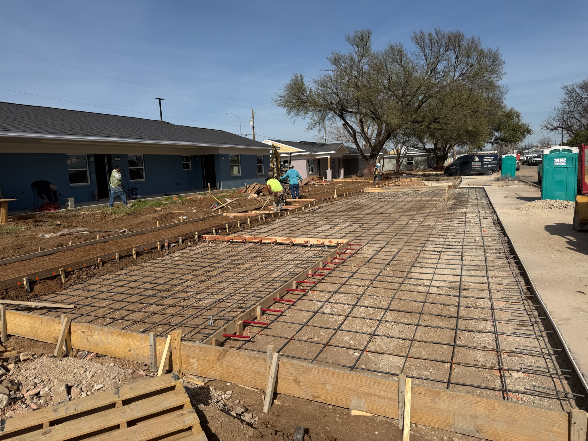 Forms and rebar set for concrete paving at Melody Grove in Waco, TX