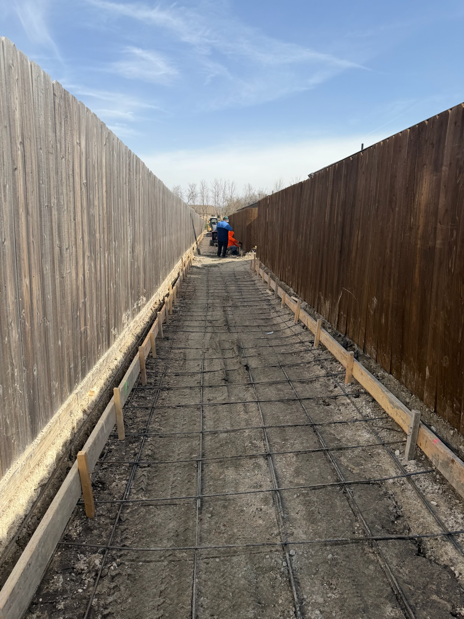 Forms and rebar set for a concrete drainage channel in Temple, TX